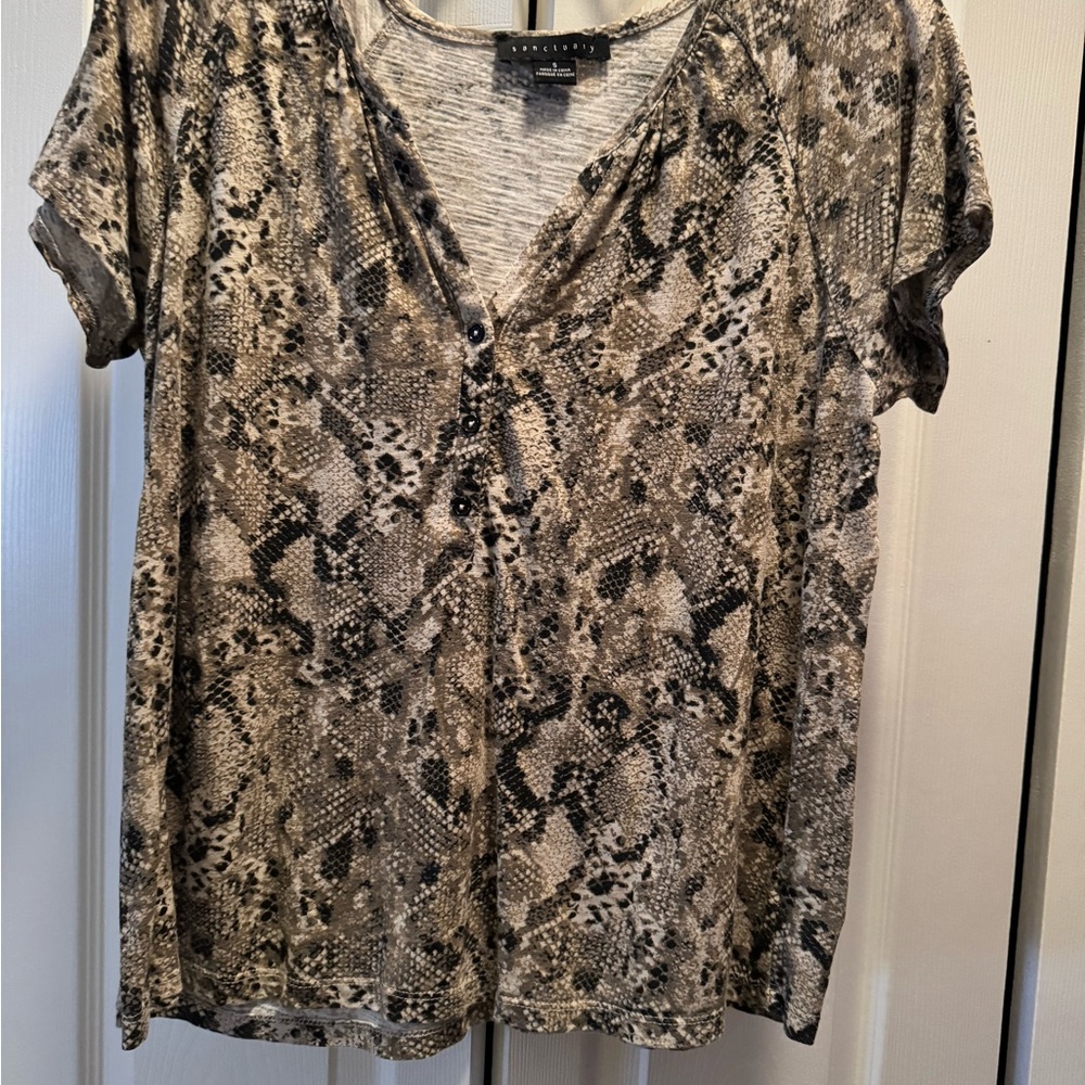 Sanctuary, Snake Skin Tan and Brown Gathered Front Blouse